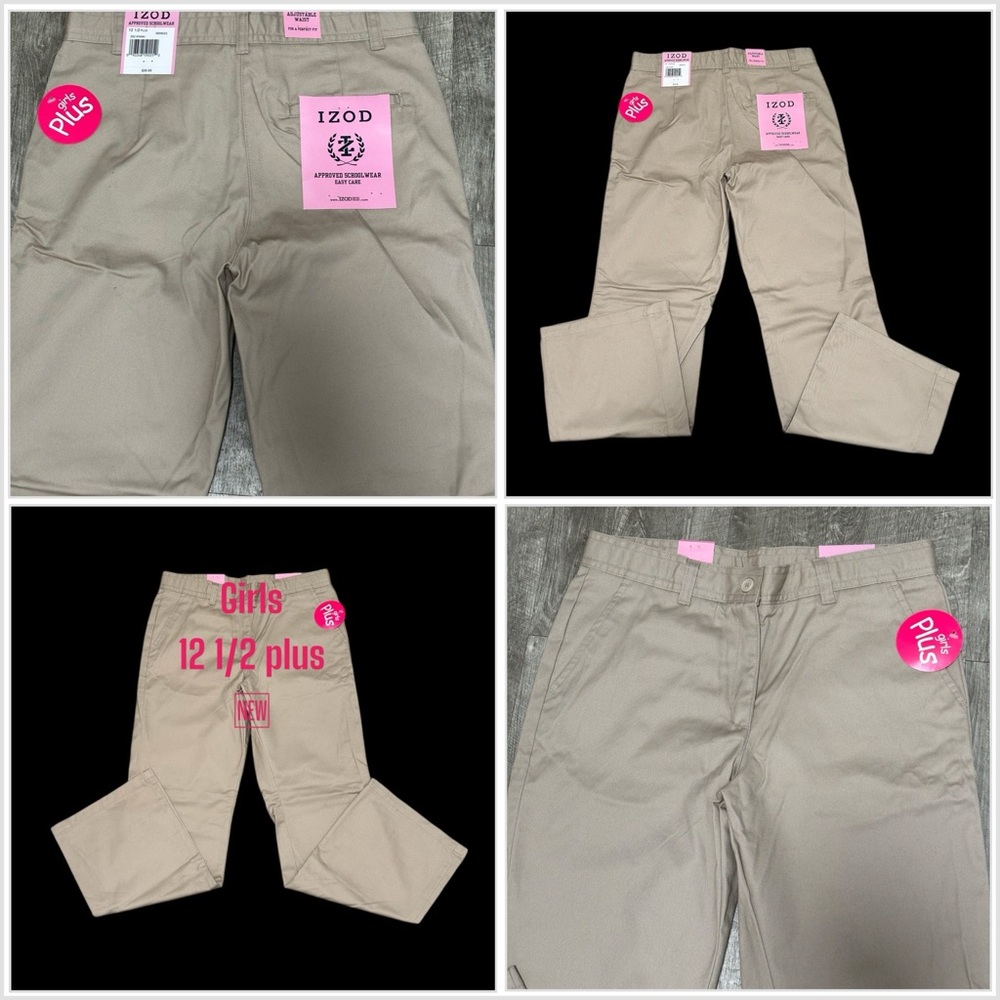 Kids Girls IZOD 12 1/2 Plus Chino Khakis Pants Khaki Approved School Wear NWT